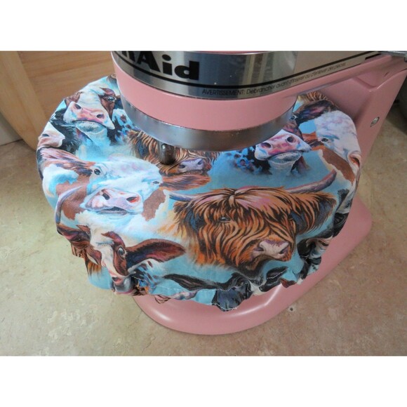 Kitchenaid Bowl Cover, Reversible Cows and Blue Rose Mixer Cover - Picture 3 of 6